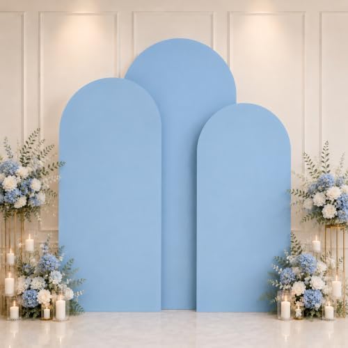 Baby Blue Arch Cover 7.2ft 6.6ft 6ft Spandex Arch Backdrop Cover Set of 3 Blue Arch Covers Stretchy Backdrop Bridal Baby Shower Boy Birthday Party Wedding Balloon Arch Backdrop Stand Cover by Lrrtwer