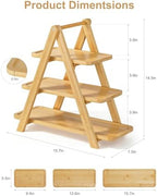Jotsport Natural Bamboo 3-Tier Serving Tray Foldable Cupcake Stand - Image 6