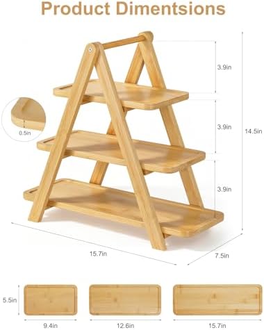 Jotsport Natural Bamboo 3-Tier Serving Tray Foldable Cupcake Stand - Image 6
