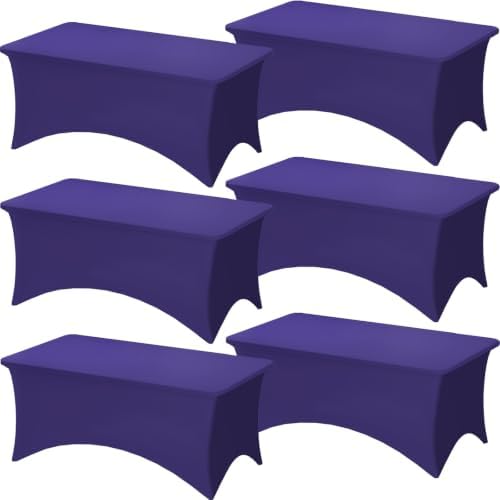 Fixwal 6 Pack 6FT Purple Tablecloth Rectangle Spandex Fitted Table Cover by Fixwal