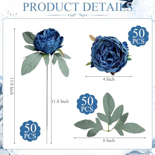 50Pcs Peonies Artificial Flowers Bulk, 4’’ Navy Blue - Image 2