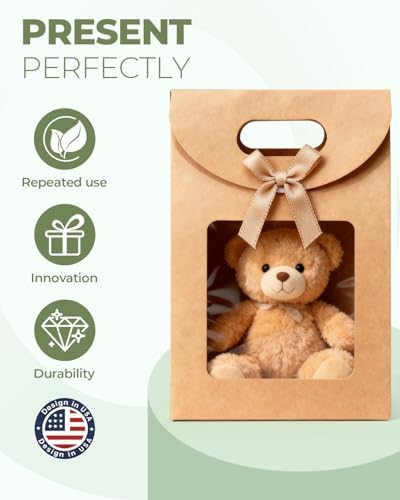 CYGYINT 50Pcs Brown Gift Bags with Clear Window 4.7''x2.4''x6.2'' Variety Stand Up Window Gift Bags with Handles for Candy, Cookies, Wedding Favors - Image 2