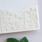 Hosmsua 50PCS Personalized Ivory Laser Cut Wedding Invitations, 5.12 x 7.2 Laser Cut Invitation Pockets with Envelopes for Wedding Bridal Shower Quinceanera Invitations - Image 7
