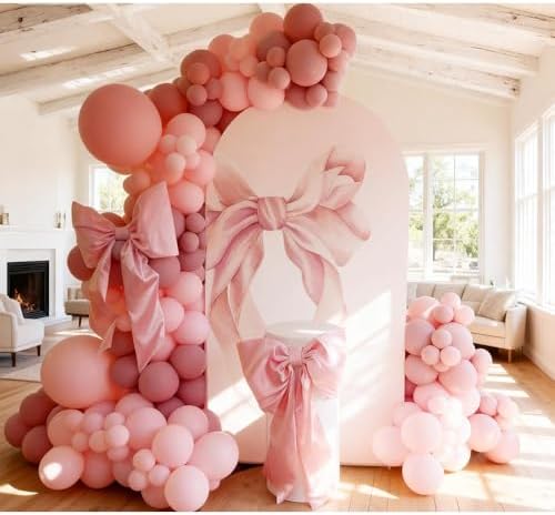 Pink Bow Arch Backdrop Cover Girls Bridal Baby Shower Birthday Party 6.6ft - Image 4