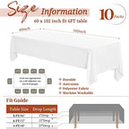Showgeous 60x102 Inch White Rectangle Tablecloth 10 Pack Fit 6FT Table - Image 2