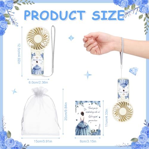 50pcs Blue Quinceanera Mini Handheld Fans for Sweet 15 Birthday Party Favor - Image 3