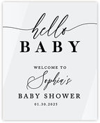 Andaz Press White Personalized Acrylic Baby Shower Sign, Baby Shower Welcome Sign, Gender Neutral Large Custom Baby Shower Acrylic Sign For Easel, Modern Baby Shower Decorations, 16x20 Inch by AndazPress