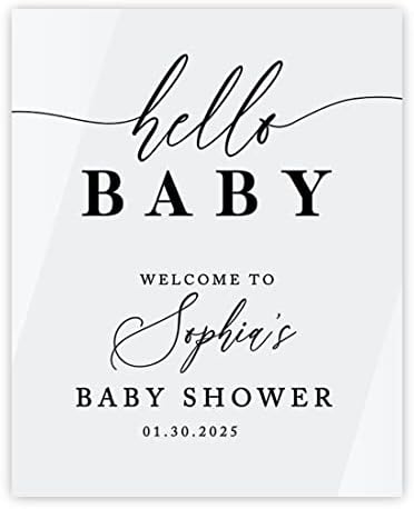 Andaz Press White Personalized Acrylic Baby Shower Sign, Baby Shower Welcome Sign, Gender Neutral Large Custom Baby Shower Acrylic Sign For Easel, Modern Baby Shower Decorations, 16x20 Inch by AndazPress