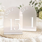 5"x7" Frosted Arched Wedding Table Numbers 1-15 with Stands - Image 7