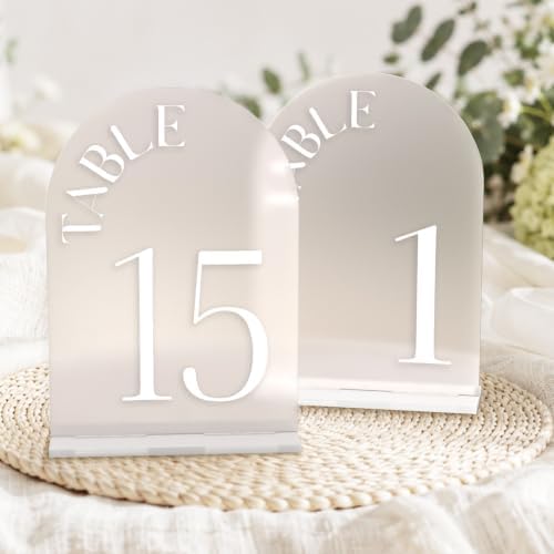 5"x7" Frosted Arched Wedding Table Numbers 1-15 with Stands - Image 7