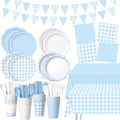 Ceenna 392 Pcs Blue Gingham Paper Plates Napkins Cup Party Supplies for 48 by Ceenna