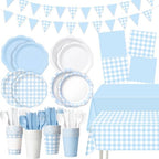 Ceenna 392 Pcs Blue Gingham Paper Plates Napkins Cup Party Supplies for 48 by Ceenna