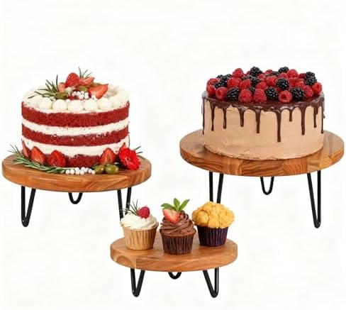 3 Pcs Buffet Risers, Wood Round Food Riser Dessert Table Display Stand Set for Party Wood Cupcake Stands Nesting Table for Home Decor (Natural) by Unknown