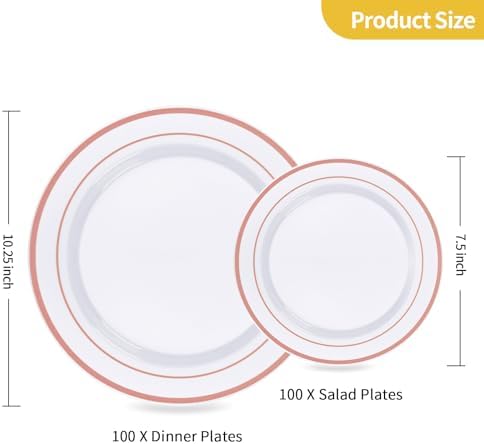Goodluck 200PCS Rose Gold Plastic Plates, Heavy Duty Disposable Plates - Image 4