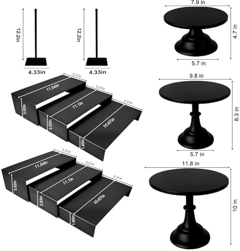 Black 11Pcs Metal Dessert Display Set Round Cake Stand Riser Platter - Image 5