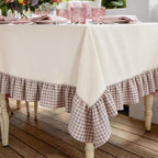 Retro Farmhouse Ruffle Tablecloth 60" x 120" Plaid Flounces Trim Washable Table Cover Tablecloths for Rectangle Table Picnic Kitchen Dining Room Home Party Wedding Decor Khaki Gingham Patchwork - Image 6