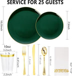 YOUBET 175PCS Green Plastic Plates with Gold Rim for Wedding Party - Image 6