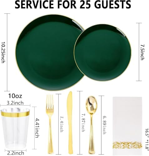 YOUBET 175PCS Green Plastic Plates with Gold Rim for Wedding Party - Image 6
