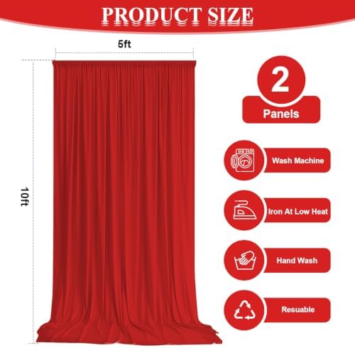 10x10ft Wrinkle Free Red Backdrop Curtain for Parties, Soft Red Christmas Photo Backdrop Curtains, Polyester Photo Backdrop Drapes for Birthday Party Baby Shower Photography Background - Image 3