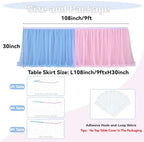 108in Blue Pink Tulle Table Skirts for Rectangle Tables 6/8/4ft, 2-Layer Gold Grim Ruffle Gender Reveal Tulle Tutu Cloth Table Skirt 9ft for Birthday Party Baby Shower Cake Dessert(No Table Cover) - Image 4