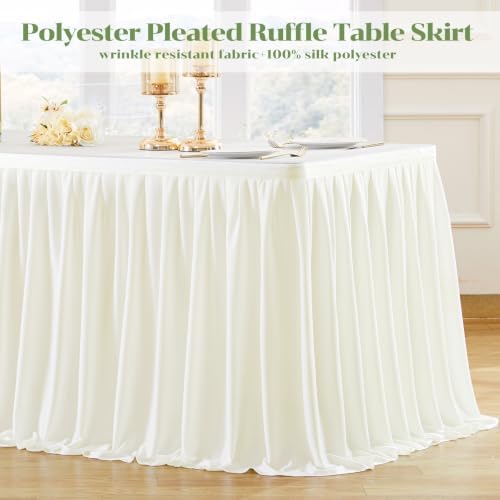 PARTISKY Light Ivory Pleated Ruffle Table Cloth for Wedding Baby Shower Display Table,Wrinkle Resistant Polyester Table Skirt for Rectangle Tables 17ft - Image 5