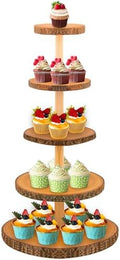 5-Tier Rustic Wooden Cupcake Stand - Large Capacity Display Stand for Woodland Baby Showers, Weddings, Birthdays, Parties, and Farmhouse Decor. by SogYupk