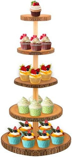 5-Tier Rustic Wooden Cupcake Stand - Large Capacity Display Stand for Woodland Baby Showers, Weddings, Birthdays, Parties, and Farmhouse Decor. by SogYupk