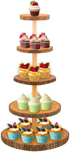 5-Tier Rustic Wooden Cupcake Stand - Large Capacity Display Stand for Woodland Baby Showers, Weddings, Birthdays, Parties, and Farmhouse Decor. by SogYupk