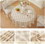 Laolitou Beige Checkered Tablecloth Round Tables Buffalo Plaid Gingham Table Cloth Cotton Linen Rustic Tablecloths Washable Wrinkle Free for Party Picnic Kitchen, 60", 2-4 Seats - Image 3