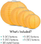 Quasimoon PaperLanternStore.com Ultimate 20-Piece Papaya Paper Lantern Party Pack - Assorted Sizes of 6, 8, 10, 12 Inch (5 Round Lanterns Each) for Weddings, Birthday, Events and Decor - Image 3