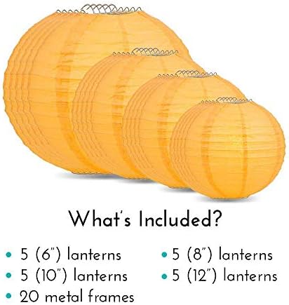 Quasimoon PaperLanternStore.com Ultimate 20-Piece Papaya Paper Lantern Party Pack - Assorted Sizes of 6, 8, 10, 12 Inch (5 Round Lanterns Each) for Weddings, Birthday, Events and Decor - Image 3