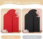 Black Red Arch Backdrop Cover Set of 2 Spandex Arch Covers 7.2 and 6ft Wedding Arch Stand Cover Bridal Baby Shower Photo Stretchy Backdrop Arch Cover Birthday Party Arch Covers - Image 2
