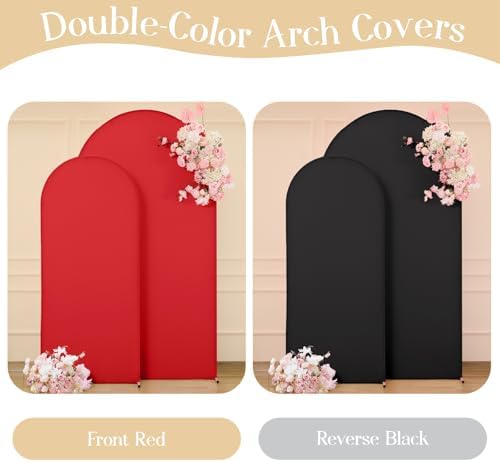 Black Red Arch Backdrop Cover Set of 2 Spandex Arch Covers 7.2 and 6ft Wedding Arch Stand Cover Bridal Baby Shower Photo Stretchy Backdrop Arch Cover Birthday Party Arch Covers - Image 2