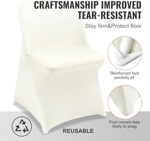 VEVOR Stretch Spandex Folding Chair Covers, Universal Fitted Chair Cover, Removable Washable Protective Slipcovers, for Wedding, Holiday, Banquet, Party, Celebration, Dining (30PCS Ivory White) - Image 5