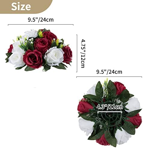 NUPTIO Flower Centerpieces for Tables, Fake Rose Balls, Burgundy & White - Image 5