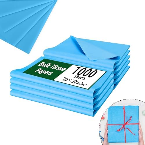 1000 Sheets Sky Blue Tissue Paper Bulk - Large 20 x 30 Inches Recyclable Wrapping Tissue Paper Bulk for Gift Bags Weddings Birthday Christmas Gift Wrapping DIY Project Crafts Decor by PINWATT