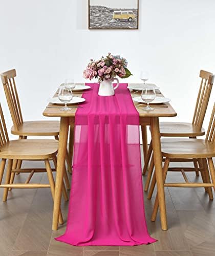 Pufogu 5 Pack 10Ft Hot Pink Chiffon Table Runner Sheer 29x120 Inch - Image 4