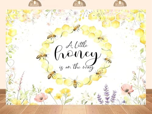 15x8ft Fabric Sweet Honey Bee Baby Shower Backdrop Banner, A Little Honey is on The Way Theme, Floral Honeycomb Design with Yellow and Pink Flowers Gender Reveal Party Decoration by Unknown