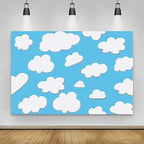 Laeacco 10x6.5ft Cartoon Blue Sky White Clouds Background Cute Clouds Birthday Party Background Newborn Baby Shower Dessert Table Banner Boy Baby Shower Party Decoration Photo Studio - Image 2
