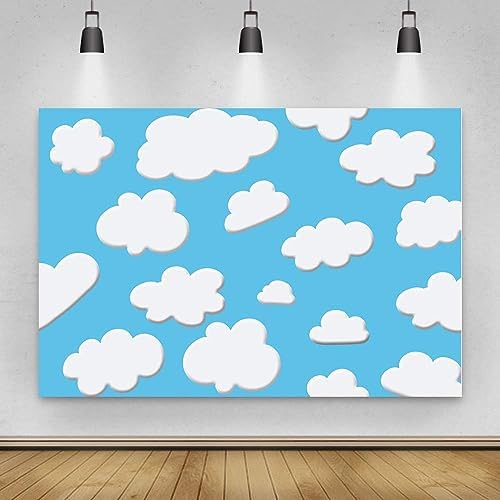 Laeacco 10x6.5ft Cartoon Blue Sky White Clouds Background Cute Clouds Birthday Party Background Newborn Baby Shower Dessert Table Banner Boy Baby Shower Party Decoration Photo Studio - Image 2