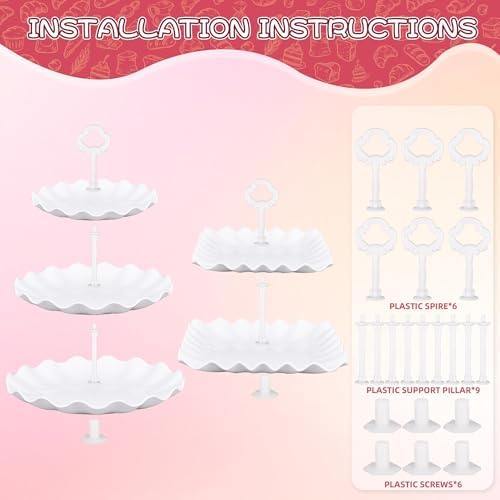 12-Pack Dessert Table Display Set, 6 Cupcake Stands and 6 Dessert Trays, Plastic Dessert Display Stands and Cake Stand, Treat Table Displays Set for Wedding, Baby Shower, Tea Party (Black) - Image 4