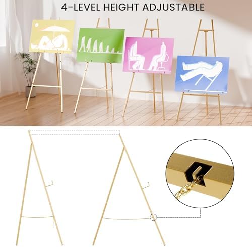 Gold Easel Stand for Sign, Heavy Duty Easel, 4-Tier Adjustable Art Easel for Painting, Wedding Sign 2pc - Image 6