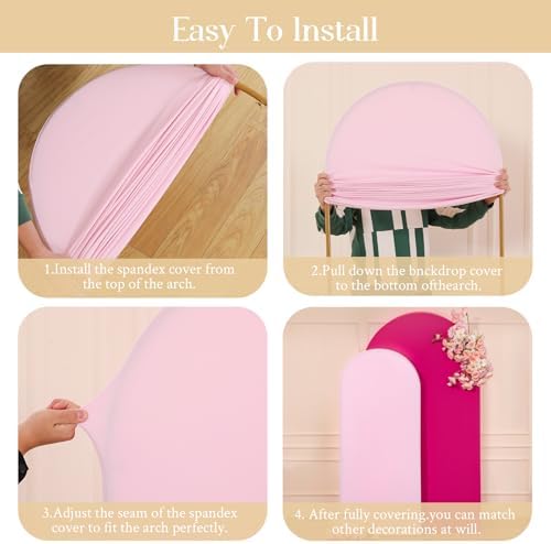 Pink and Hot Pink Arch Cover 2 Set - 7.2FT and 6FT Arch Backdrop Cover Spandex Fitted Wedding Arch Stand Covers for Baby Shower Girls Birthday Party Photo Balloon Arch Covers Stretchy Backdrop - Image 6