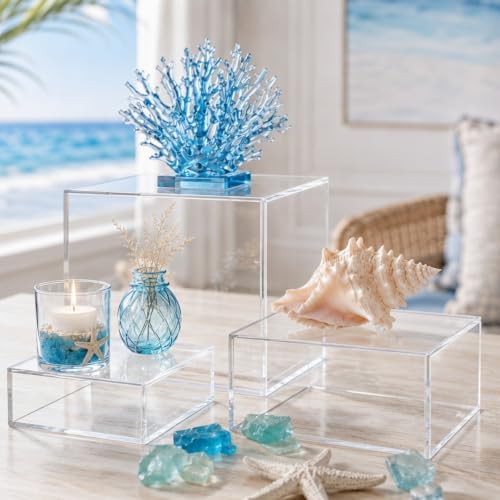 Jerify 6 Pcs Acrylic Riser Display Stands 5.91" 5.12" 3.54", Clear Square - Image 3
