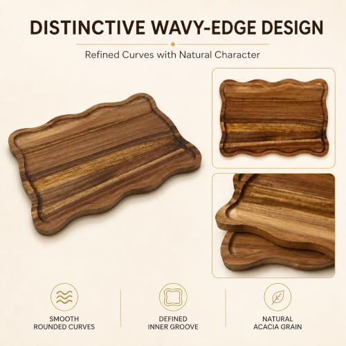 7-Piece Acacia Wood Dessert Table Display Set with 4 Wavy Trays - Image 4