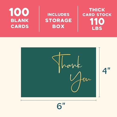 VNS Creations Thank You Cards With Envelopes - 100 Pack 4 x 6 Blank - Green - Image 2