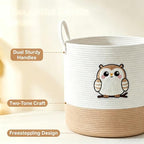 Owl Laundry Basket, Large Cotton Rope Hamper for Nursery - Image 6