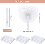 Aodaer 100 Pack Heart Shaped Folding Fans White Paper Fans Handheld Fans with Plastic Handles for Party, Wedding, Anniversary Decoration - Image 2