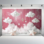 20x10ft Cloud Backdrop Sky Starry Star White Pink Photography Background Baby Shower Banner for Girl Baby Birthday Party Decoration Newborn Photoshoot Prop Cake Smash Photo Booth Prop - Image 4