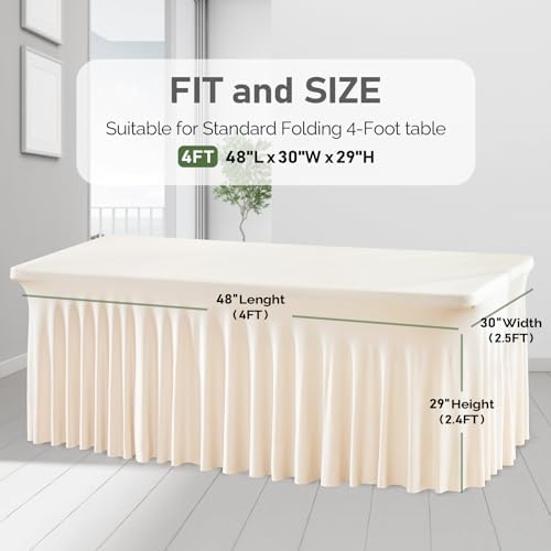 2 Packs Ivory Table Clothes for 4 Foot Rectangle Tables, One-Piece Wrinkle Resistant Stretch Spandex Table Covers with Skirt for Event Banquet Wedding Birthday Party - Image 2